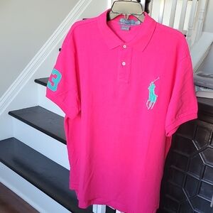 Ralph Lauren Bright Pink Polo with Teal Accents